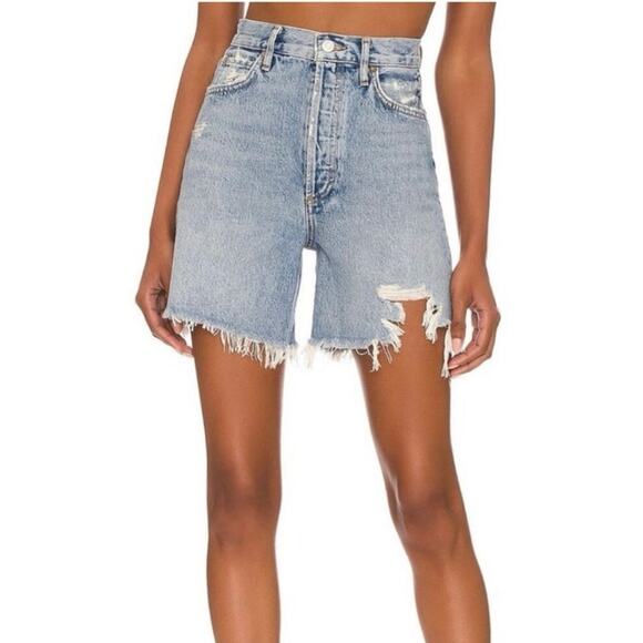 NEW AGOLDE Stella Short High Rise Deserted Raw Hem Denim Shorts - Size 23 - Picture 3 of 9